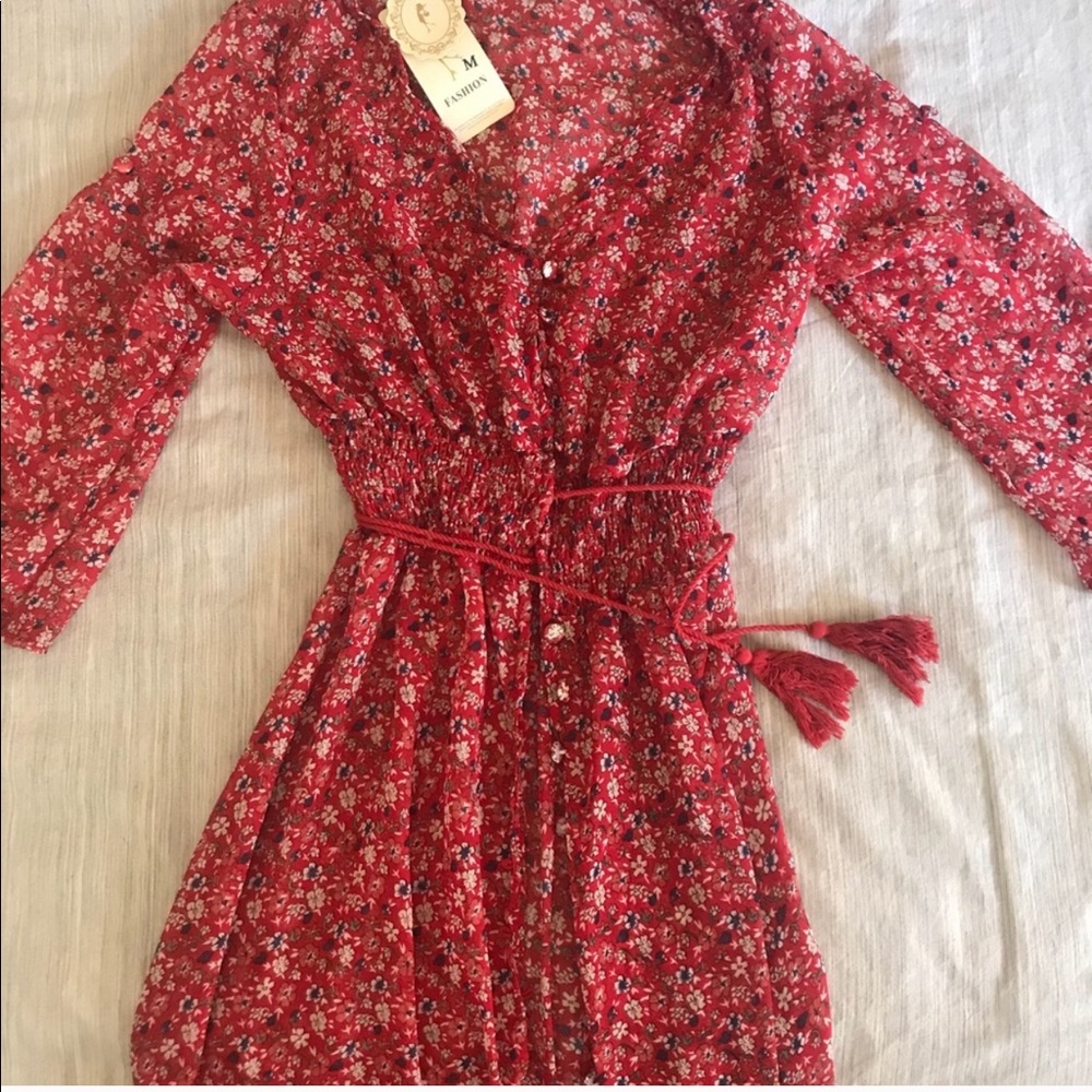 Red sheer maxi swim cover